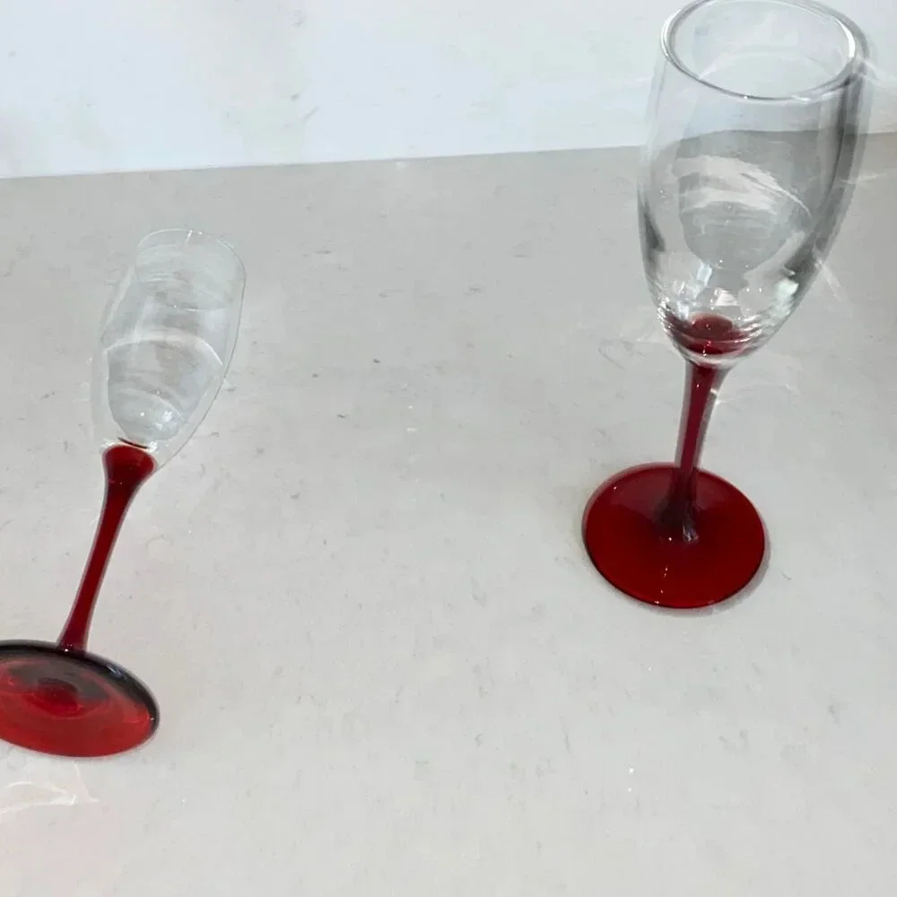 Red Stem White Wine / Champagne Wine Glass, Set‎ of 2